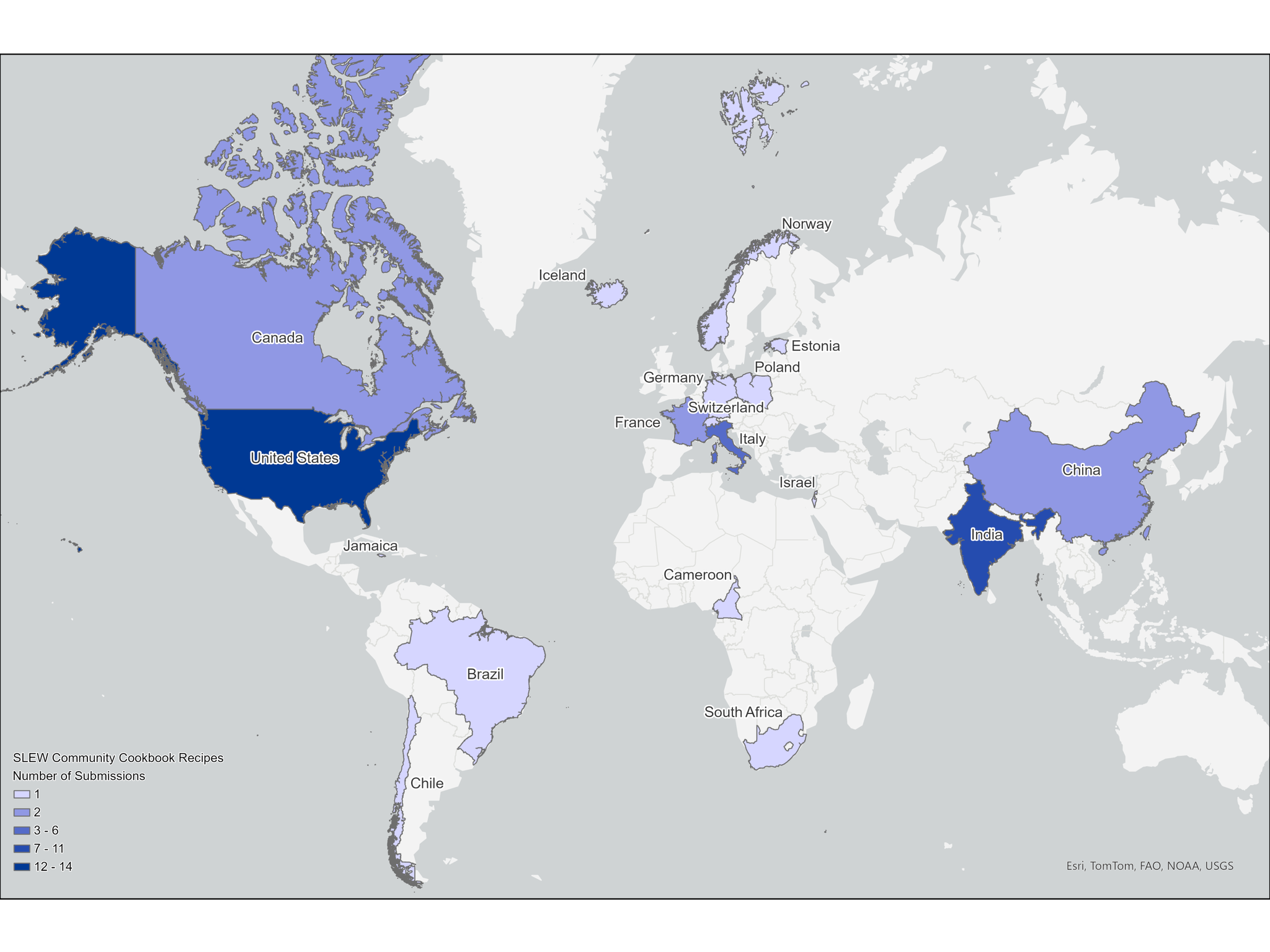 Map of recipe origins by country